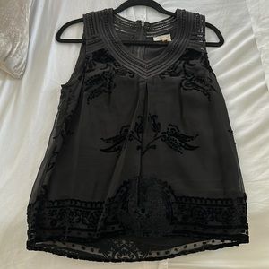 Anthropologie velvet detail black blouse